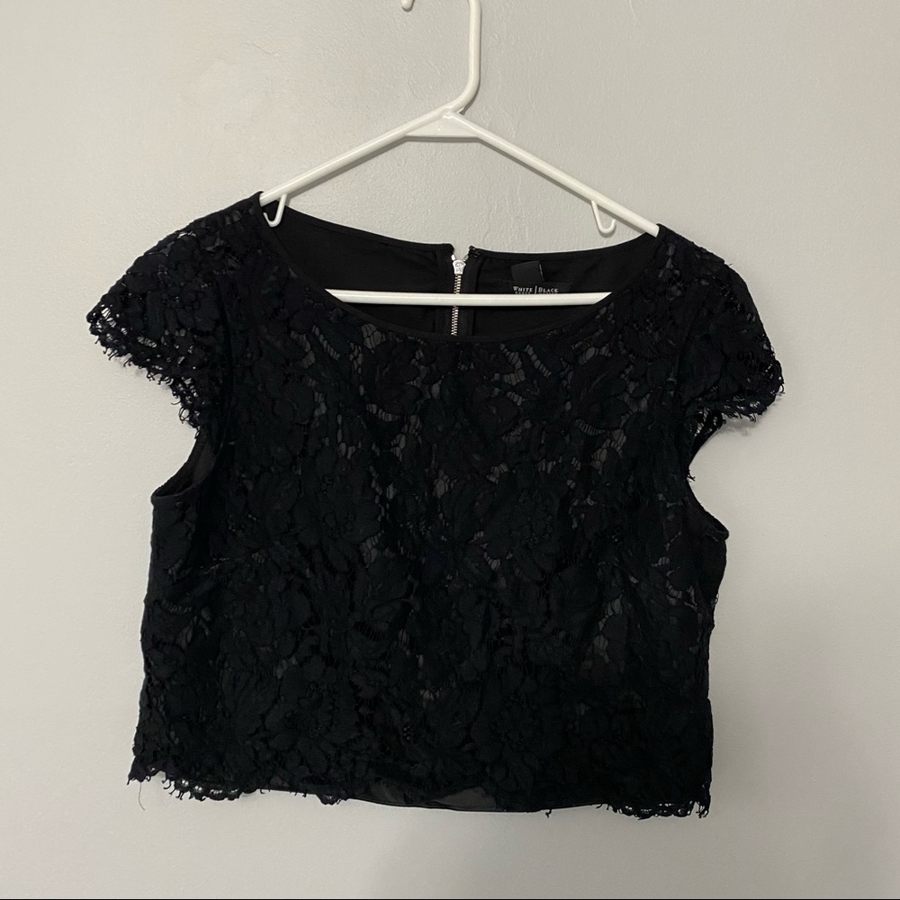 White House Black Market Black Lace Crop Top